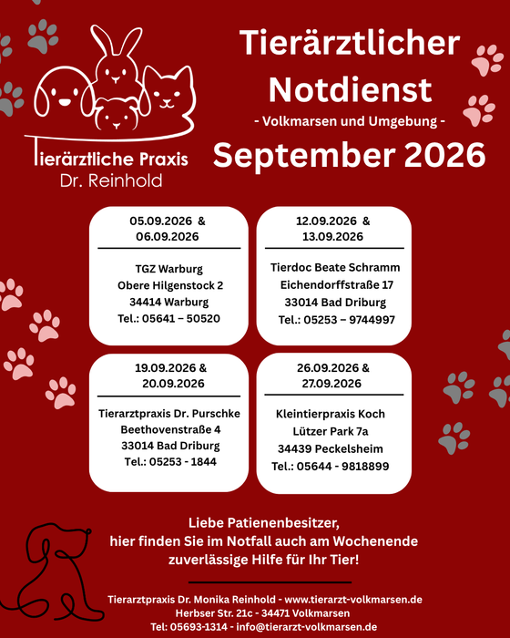 Tierärztlicher Notdienst September 2026