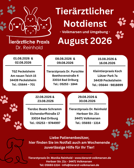 tierärztlicher Notdienst August 2026